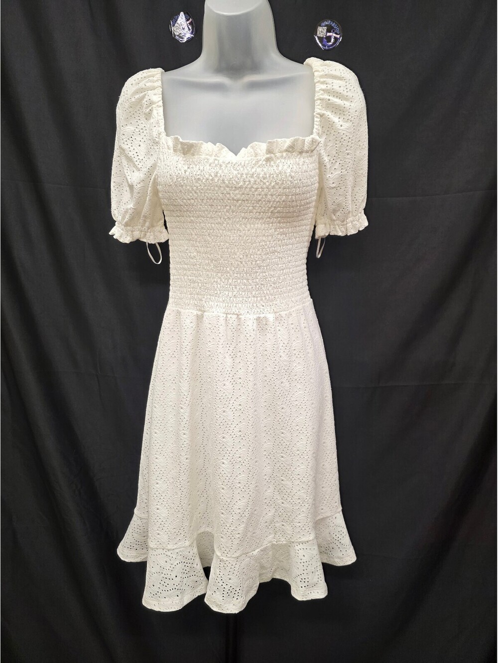 MICHAEL KORS EYELET SMOCKED PEASANT DRESS WHITE SIZE S